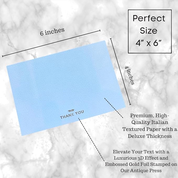 RUN2PRINT (36 Pack Thank You Cards With Envelopes & Stickers - Elegant Light Blue - Emboss Gold Foil Pressed - Blank Notes Wedding, Bridal, Baby Shower, Business and Formal All Occasion Cards