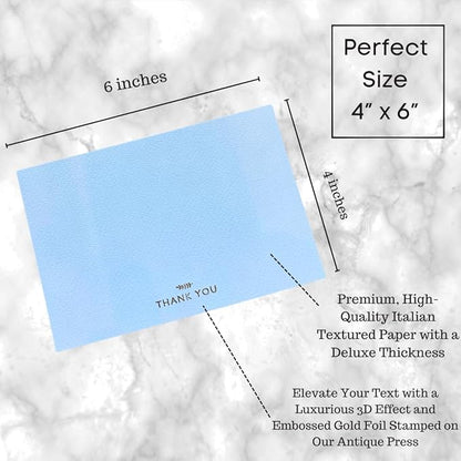 RUN2PRINT (36 Pack Thank You Cards With Envelopes & Stickers - Elegant Light Blue - Emboss Gold Foil Pressed - Blank Notes Wedding, Bridal, Baby Shower, Business and Formal All Occasion Cards