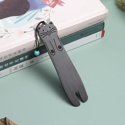 Wood Cat Bookmarks - Set of 4 Cute Bookmarks Aesthetic, Wooden Bookmarks Anime Cat Bookmark for Women Girl Kids, Kawaii Bookmark for Book Lover Cat Lover Friends Best Gifts (Black Sandalwood)