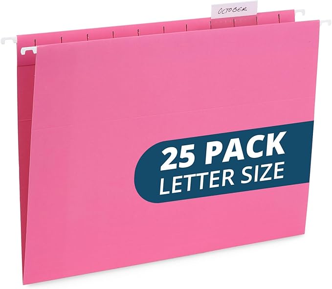 Blue Summit Supplies Hanging File Folders, 25 Reinforced Hang Folders, Designed for Home and Office Color Coded File Organization, Letter Size, Pink, 25 Pack