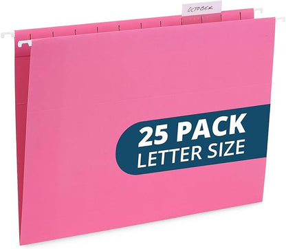 Blue Summit Supplies Hanging File Folders, 25 Reinforced Hang Folders, Designed for Home and Office Color Coded File Organization, Letter Size, Pink, 25 Pack