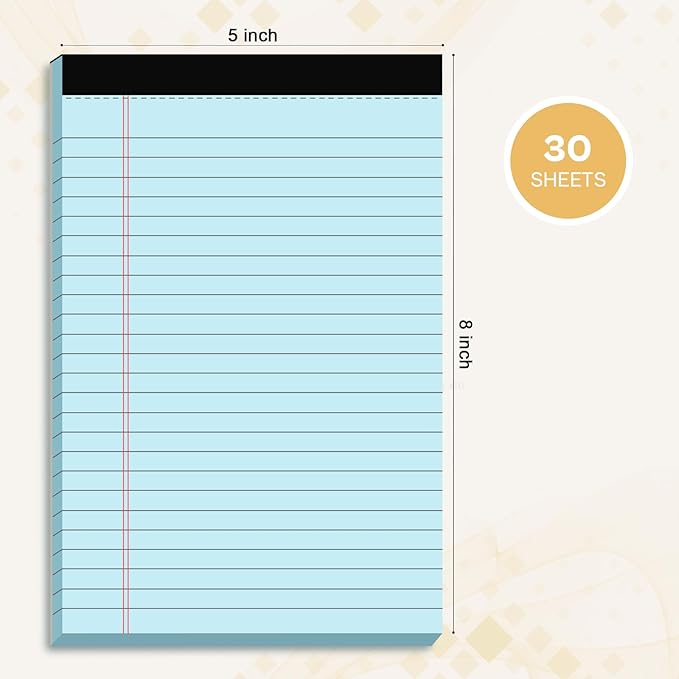 Legal Pads 5x8 12 Pack Note Pads College Ruled Notepad Pink/Green/Blue Perforated Small Legal Pads 80GSM Notepads 30 Sheets Writing Pads Line Paper Pad for School, College, Office, Business