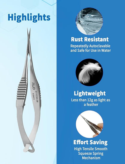 VANNAS Micro Scissors, 3.2" Straight Fan Tip, Extra Sharp Spring Action Squeeze Scissors for Stitch Cutting, Embroidery, ENT, Eye, Skin, Dental, and Veterinary Surgery (8cm) - S11036-08