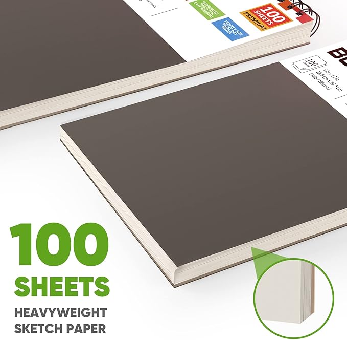 Soucolor 9" x 12" Sketch Book, 1-Pack 100 Sheets Spiral Bound Art Sketchbook, Acid Free (68lb/100gsm) Artist Drawing Book Paper Painting Sketching Pad