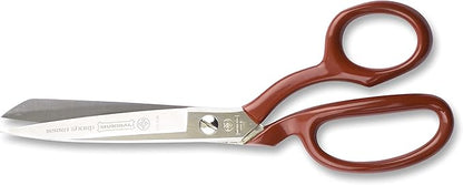 Mundial 8" Industrial Forged Bent Trimmer Dressmaker Scissors - Nickel-Plated Carbon Steel with Ergonomic Red Handles for Precision Cutting