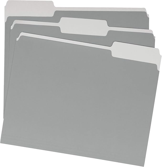 Amazon Basics File Folders, Letter Size, 1/3 Cut Tab, Gray, 36-Pack