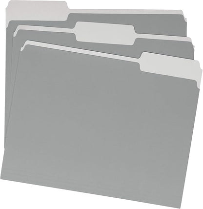 Amazon Basics File Folders, Letter Size, 1/3 Cut Tab, Gray, 36-Pack