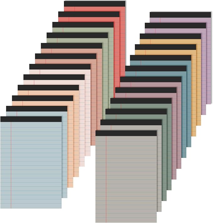 Lincia 24 Pcs 4" x 6" Legal Pad Writing Notepads Small Legal Pad College Ruled 30 Sheets Multiple Color Lined Note for Work 80 Gsm Paper for Grocery List Shopping List (Vintage Color)