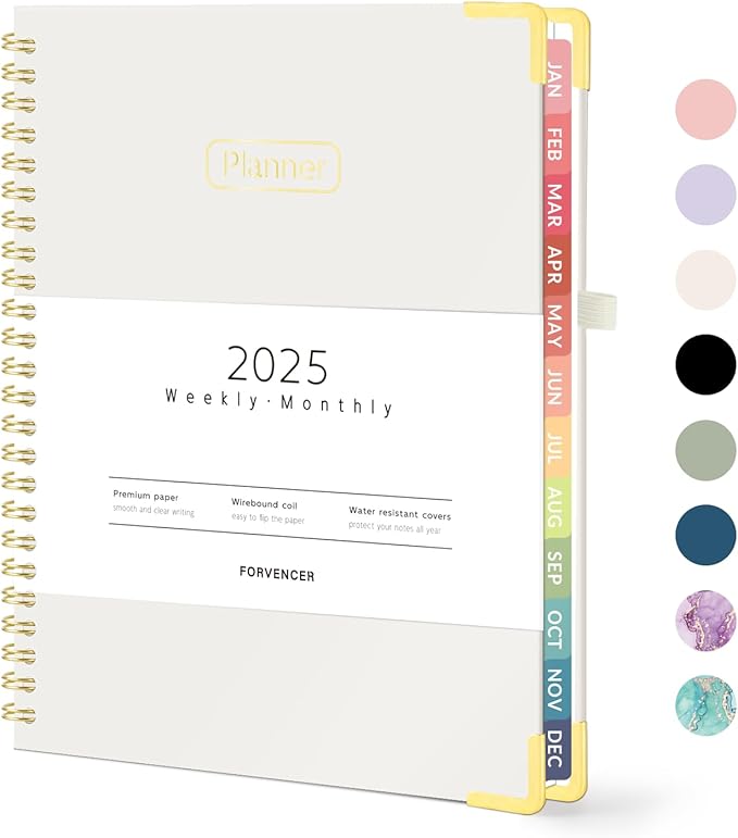 Forvencer 2025 Planner, Hardcover Weekly and Monthly Planner, January 2025 - December 2025, 6" x 8", Spiral Calendar Planner with Tabs, Exquisite Daily Organizer Notebook with Inner Pocket, Agenda Journal for Office Home School, A5 Size, Beige