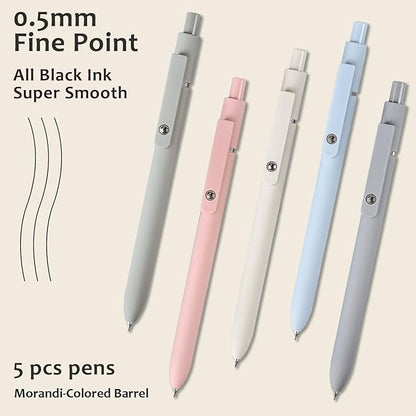 Gel Pens, 5Pcs 0.5mm Fine Point Black Ink Pens With Smooth Wirting,Qucik Dry Pens For Journaling, Cute Nice Aesthetic Pens, Office School Supplies for Women Men Student(Morandi)
