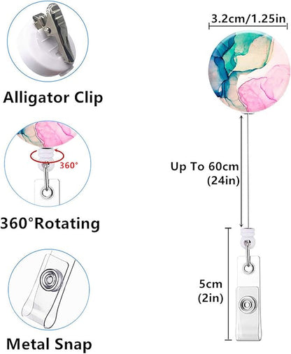Retractable ID Badge Holder Nurse Badge Reels with Clip Name Card Holders for Office Worker Doctor Nurse (3Pack Pretty Colorful Marble)