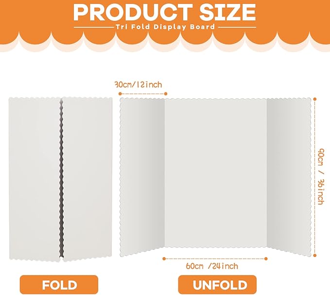 12 Pieces Tri Fold Poster Boards Bulk, Lightweight Science Display Boards, Trifold Presentation Display Board for Science Fair Project(36 x 48 Inch,White)