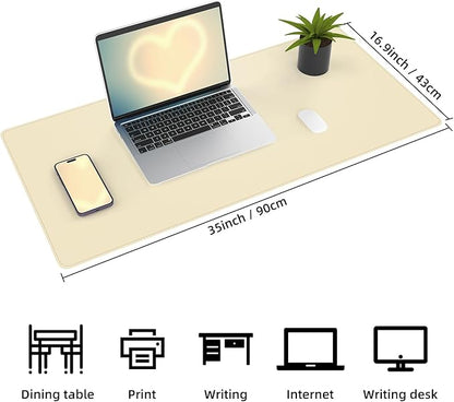 Leather Desk pad Protector, Large Desk mat with Natural Cork & PU Leather,Mouse pad,Non-Slip Office Desk Mat,Waterproof Desk Writing Pad for Office and Home (35in*17in, Apricot)
