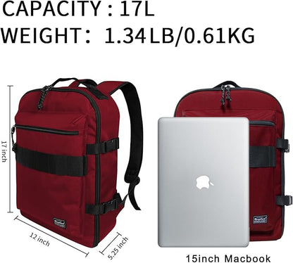 Underseat Carry-On Backpack Luggage, 15-inch Laptop Lightweight Backpack with trolley strap, Travel Commute Gym Sport, 17L Red Wine