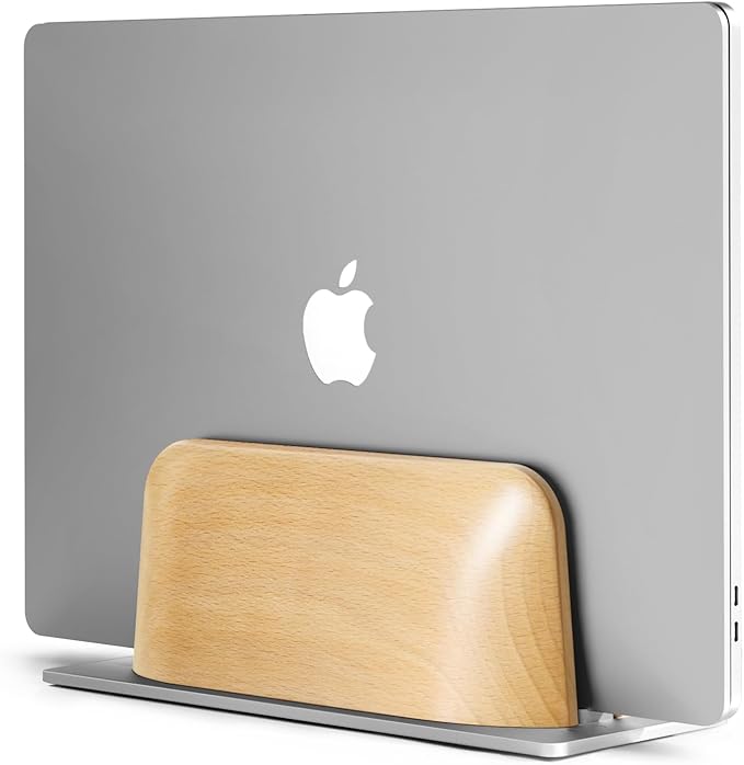 UPERGO Vertical Laptop Stand for MacBook, Wooden Laptop Holder Vertical for Desk Compatible with MacBook Pro and Other Laptops