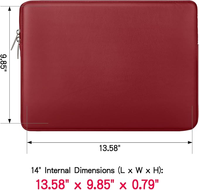 RAINYEAR 14 Inch Laptop Sleeve Soft PU Leather Case Protective Water Resistant Zipper Cover Carrying Bag Compatible with 14" Notebook Computer Chromebook, 14 MacBook Pro A2442(Red)