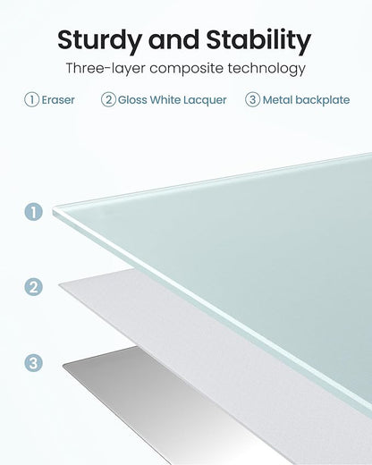 VUSIGN Glass Whiteboard 48" x 72" Magnetic Dry Erase for Office School, Home, Frameless Mounting, Includes 4 Magnets, 2 Markers and 1 Erasers