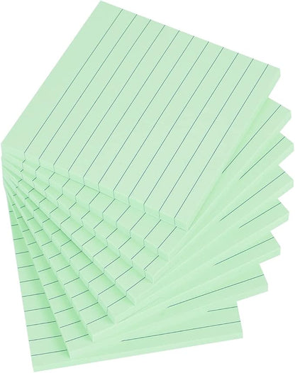 Vanpad Lined Sticky Notes 4x4 Inches, Light Green Ruled Self-Stick Pads, Easy to Post for Home, Office, Notebook, 8 Pads/Pack