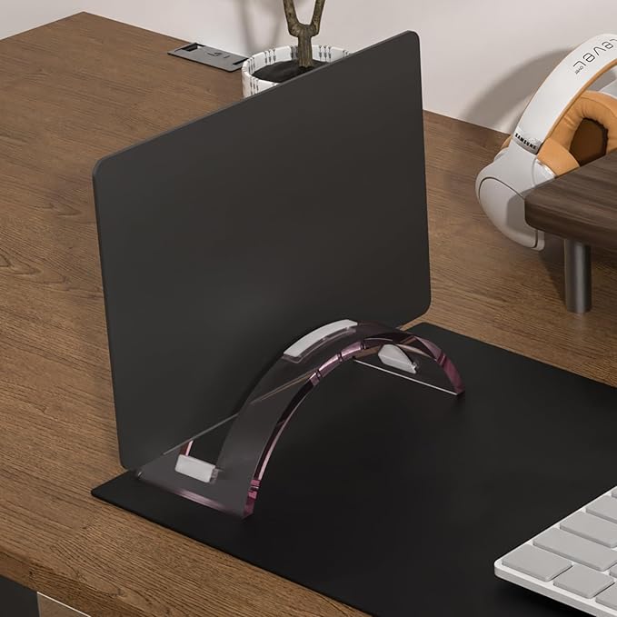 Pink Acrylic Vertical Laptop Stand, Premium Transparent Desktop Notebook Dock, Space-Saving Vertical Laptop Holder for MacBook, IPAD, Book