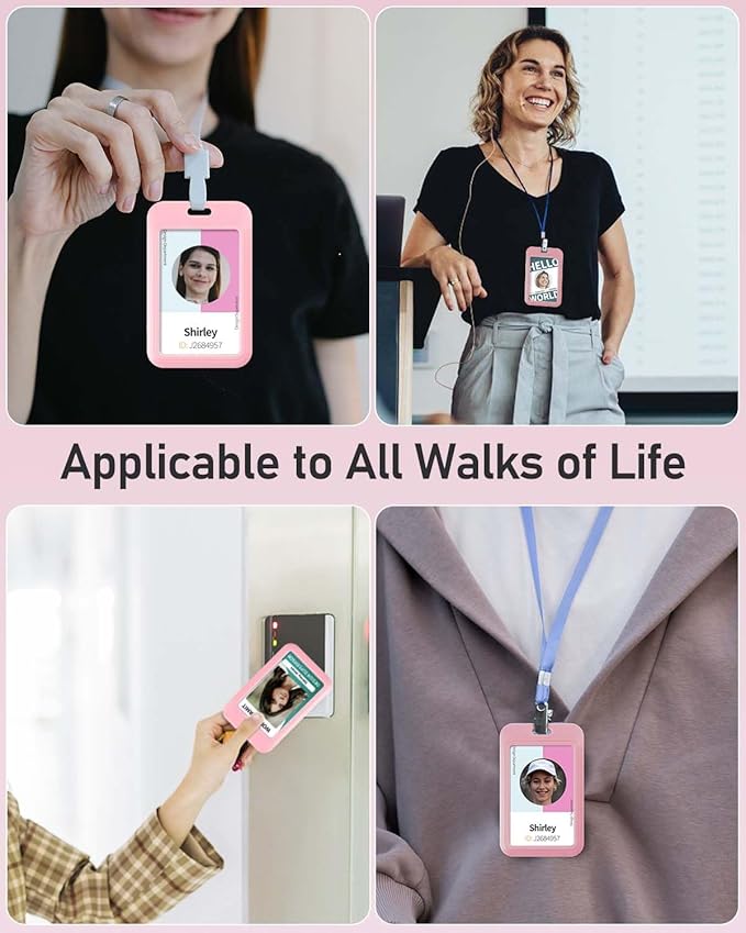Uniclife 3 Pack Sliding ID Badge Holder Hard Pink Vertical Plastic Card Case Protector Pouch with Clear Window for Office School ID Credit Cards Proximity Key Cards Driver’s Licenses and Passes