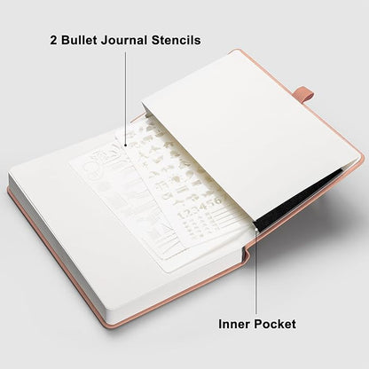 RETTACY Bullet Dotted Journal, A5 Dotted Notebook Journal with 192 Pages, 5.7'' × 8.3'', Medium Size, 100 GSM Thick Paper, Leather Hardcover, Bullet Journaling, Planning (Pink)