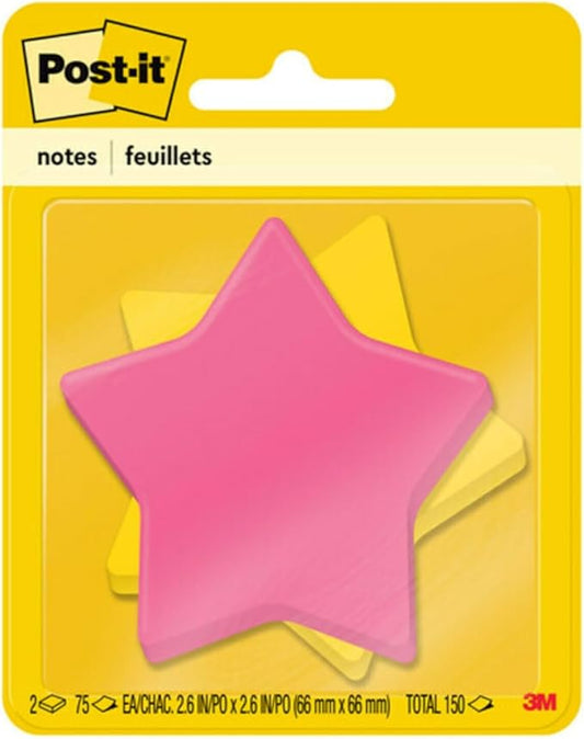 Post-it Notes, Star Shape, Assorted Colors, 2.6x2.6 in, 2 Pads, 75 Sheets/Pad (7350-STR)