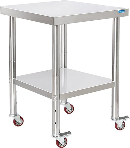 Stainless Steel Table for Prep & Work with Undershelf 24 x 24 Inches NSF Metal Commercial Kitchen Prep Table with Adjustable Under Shelf Worktable for Restaurant Home Outdoor