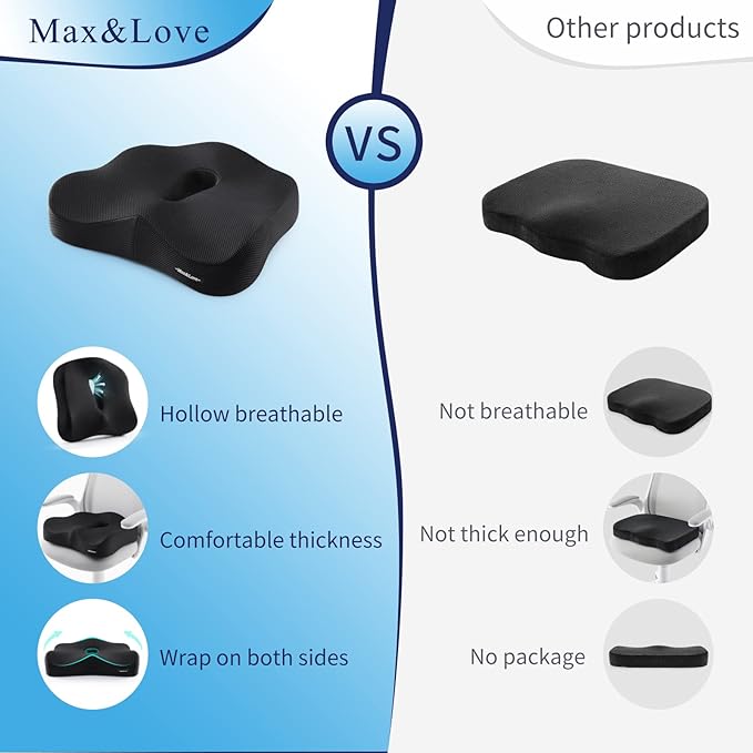 Memory Foam Seat Chair Cushion for Relieves Back Sciatica Pain Tailbone Pain Coccyx Degenerating Disc Orthopedic Osteoarthritis Prostate Cushion Low Back Pain Cushion Hip Shaping (Black mesh)