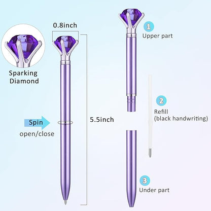 24 Pieces Big Crystal Diamond Pens Bling Ballpoint Pen Black Ink Rhinestones Pen for School Office Supplies Christmas Wedding Birthday Present, 4 Colors(Simple Style)