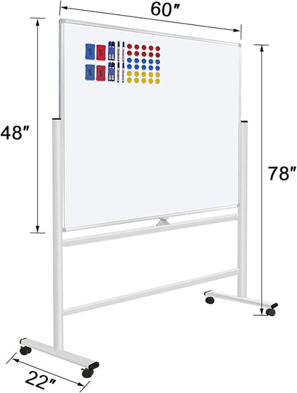 H-Qprobd 60"x48" Mobile Whiteboard Double-Sided Magnetic Dry Erase Board on Wheels - Comercial Rolling White Boards with Sturdy Stand for Home, Office & School