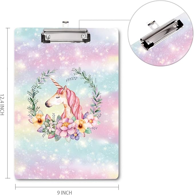 WAVEYU Cute Clipboard Hardboard for Kids Teens, Decorative Pink Clipboard with Low Profile Clip Chic Designed for Students Classroom School and Office Use, Cute(12.5"x9")