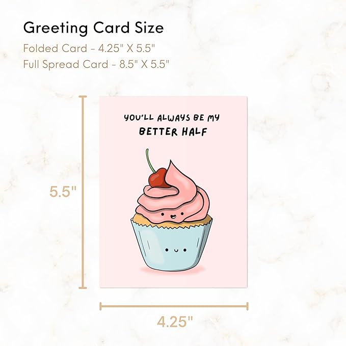 Anniversary Card for Her Him/Girlfriend Wife/Husband Boyfriend, Friendship Thank You Birthday Kawaii Greeting Card (You'll Always Be My Better Half)