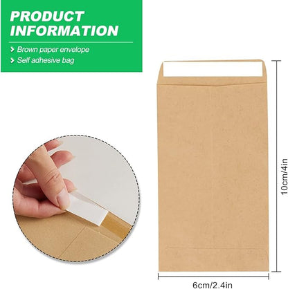 Small Money Coin Envelopes for Cash, 100pcs Self-Adhesive Cash Money Saving Envelopes Mini Kraft Seed Envelope for Packing Seeds Coins- 2.4 X 3.9 in