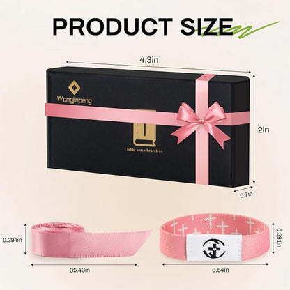 2 Pcs Bible Verse Bracelets，Daily Bible Verse Bracelet，Prayer Hope Bible Bracelets, Christian Gifts for Women , Graduation Gift，Inspirational Religious Gifts, Comes With A 35-inch Ribbon Bow