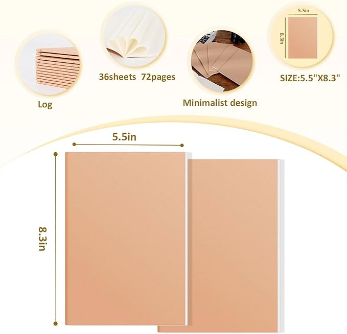 Ddaowanx 24 Pack A5 Kraft Notebooks, Journals in Bulk, Blank Paper Sketchbooks, 72 Pages, 36 Sheets, 80GSM, 8.3x5.5 Inch, Travel Writing Notebooks Journal for Office School Supplies (24pack, Kraft)