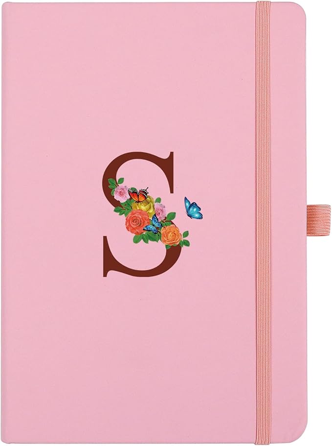 Pink Notebook for Women, 5.7"X8.3" A5 Journal Notebook with Letter S, Dual-Sided Writing Notebook with Dividers, Cute Leather Journal for Work, Business, School, Meetings, Travelers, Small Notebook