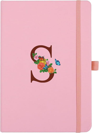 Pink Notebook for Women, 5.7"X8.3" A5 Journal Notebook with Letter S, Dual-Sided Writing Notebook with Dividers, Cute Leather Journal for Work, Business, School, Meetings, Travelers, Small Notebook