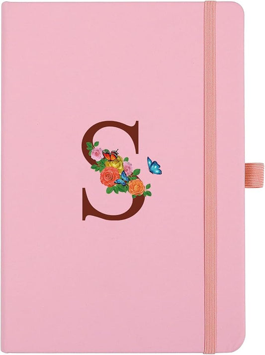 Pink Notebook for Women, 5.7"X8.3" A5 Journal Notebook with Letter S, Dual-Sided Writing Notebook with Dividers, Cute Leather Journal for Work, Business, School, Meetings, Travelers, Small Notebook