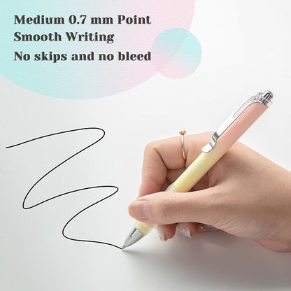 Gel Pens Medium Point 0.7mm Black Ink Gel Pen Retractable Cute Pens for Smooth Writing School Office Supplies, Pack of 12