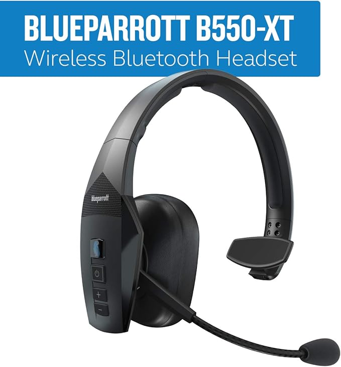 BlueParrott B550-XT Voice-Controlled Trucker Bluetooth Headset – Industry Leading Sound with Long Wireless Range, Comfort for All-Day Wear - Ideal for Anyone On-The-Go, Up to 24hrs of Talk Time, Black