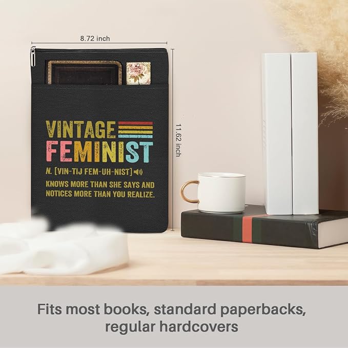 Book Themed Gifts Waterproof Book Sleeve Book Pouch Feminism Equality Rights Reading Gifts for Women Friend Book Covers for Paperbacks Book Accessories Book Protector with Zipper and Front Pocket