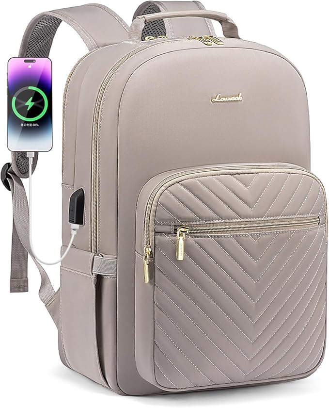LOVEVOOK Laptop Backpack for Women 15.6 inch, Travel Backpack Purse,Professional Laptop Computer Bag,Waterproof Work Business College Teacher Bags Carry on Backpack with USB Port,Taro Grey