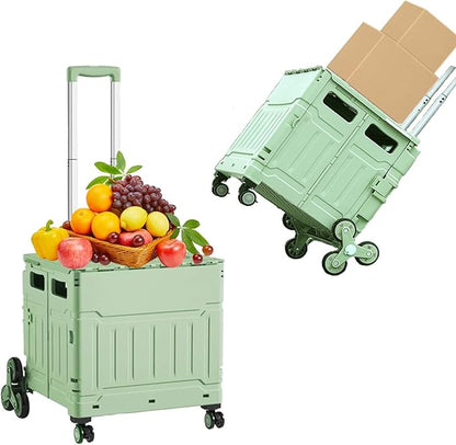 Foldable Utility Cart with Stair Climbing Wheels,Folding Portable Rolling Crate Handcart with Aluminium Alloy Telescoping Handles, Handcart for Grocery Book File Tool Art Supplies