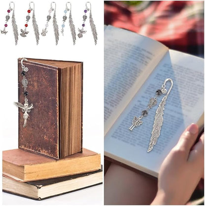 12pcs Feather Metal Bookmarks Crystal Bookmarks Vintage Gemstone Beading Bookmarks Alloy Angel Book Markers for Office School Reading Book Lovers Teacher's Day Christmas Birthday Gifts