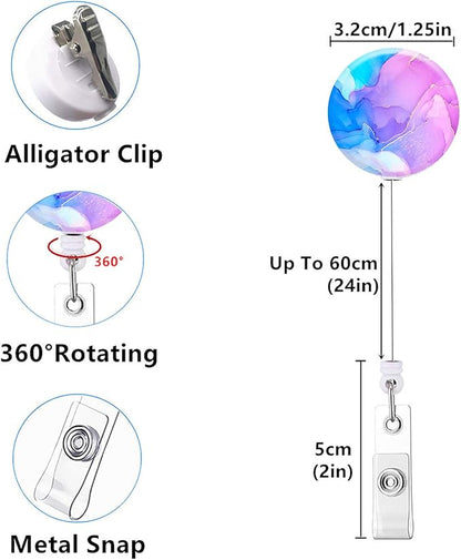 Retractable ID Badge Holder Nurse Badge Reels with Clip Name Card Holders for Office Worker Doctor Nurse (3Pack Pretty Colorful Marble)