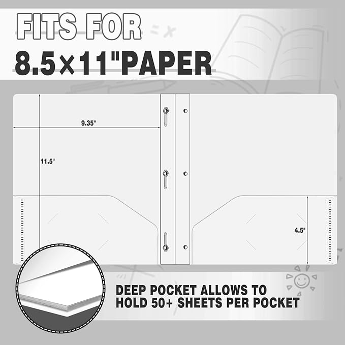 Folders with Pockets,SANXUEWJ 30 Pack Two Pocket Folders Business Card Holder Plastic Folders with Prongs for School Office Filing Cabinet Resume Portfolio (White)