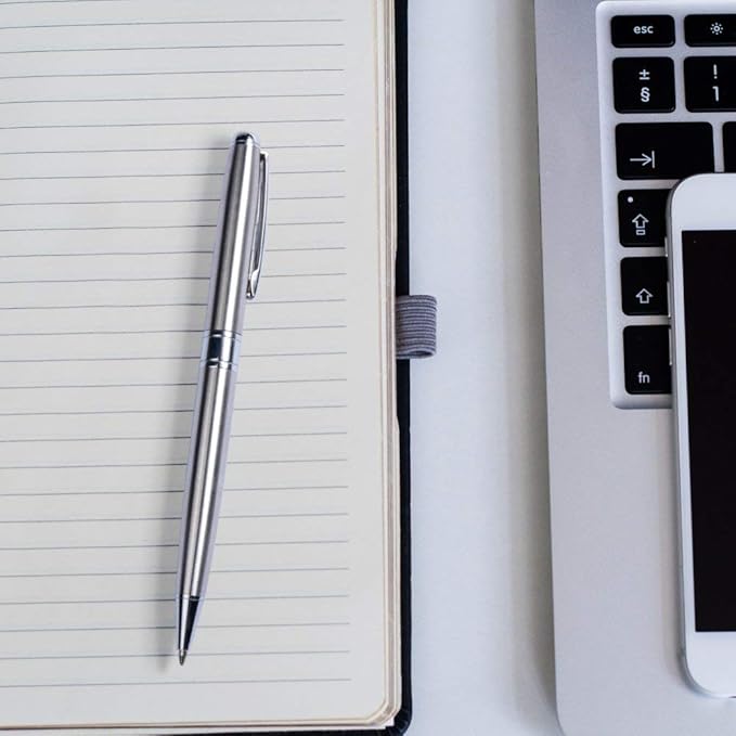 Cambond Ballpoint Pens Bulk Pens - Sliver Metal Pen Nice Luxury Pens for Men Business Office Police Comfortable Writing Twist Retractable 1.0 mm Medium Point Nice Pens, 5 Pack (Silver)