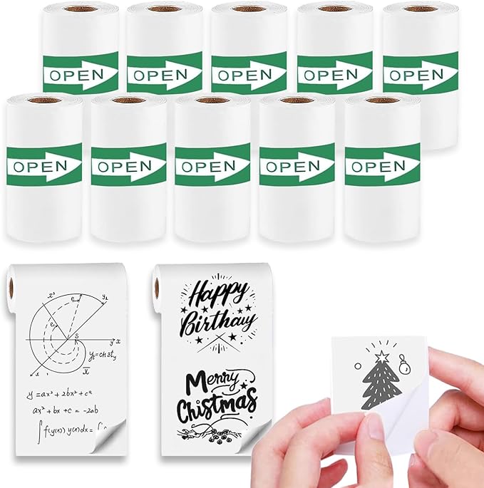 10 Rolls Self-Adhesive Thermal Paper, Glossy Thermal Printer Paper for Mini Portable Printer, 57 x 25mm, Thermal Labels for Most Pocket Printer