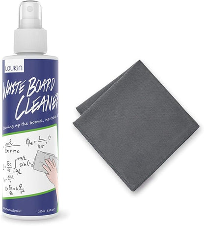 loukin Non-Toxic Whiteboard Cleaner, 8.5 fl oz Dry Erase Board Cleaner, Low-Odor Whiteboard Cleaning Spray with Cloth, Removes Stubborn Marks from Whiteboards
