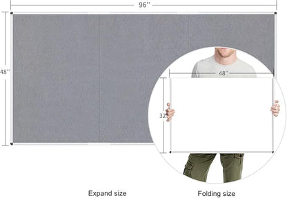 VIZ-PRO Large Fabric Bulletin Board/Foldable Notice Board Felt Gray, 96 X 48 Inches, Silver Aluminium Frame